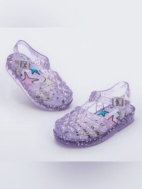 Mini Melissa Possession Lilac Clear Star Glitter Jelly Sandals Sz 6 Candy Scent